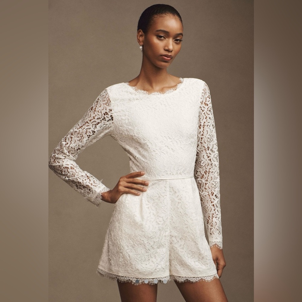 BHLDN White Lace Long Sleeve Romper